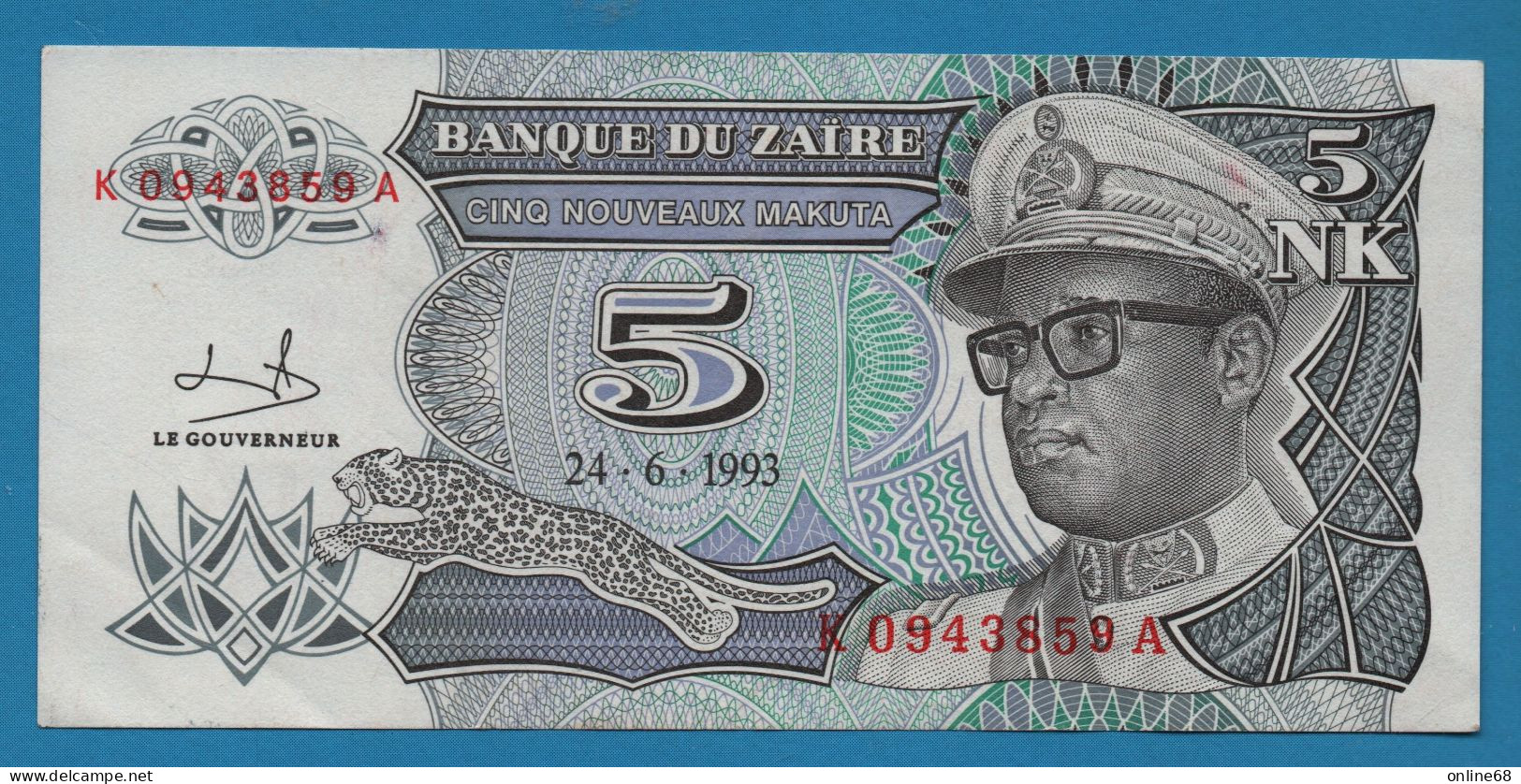 ZAIRE 5 N.MAKUTA 24.06.1993 # K0943859A P# 48 Mobutu - Zaïre