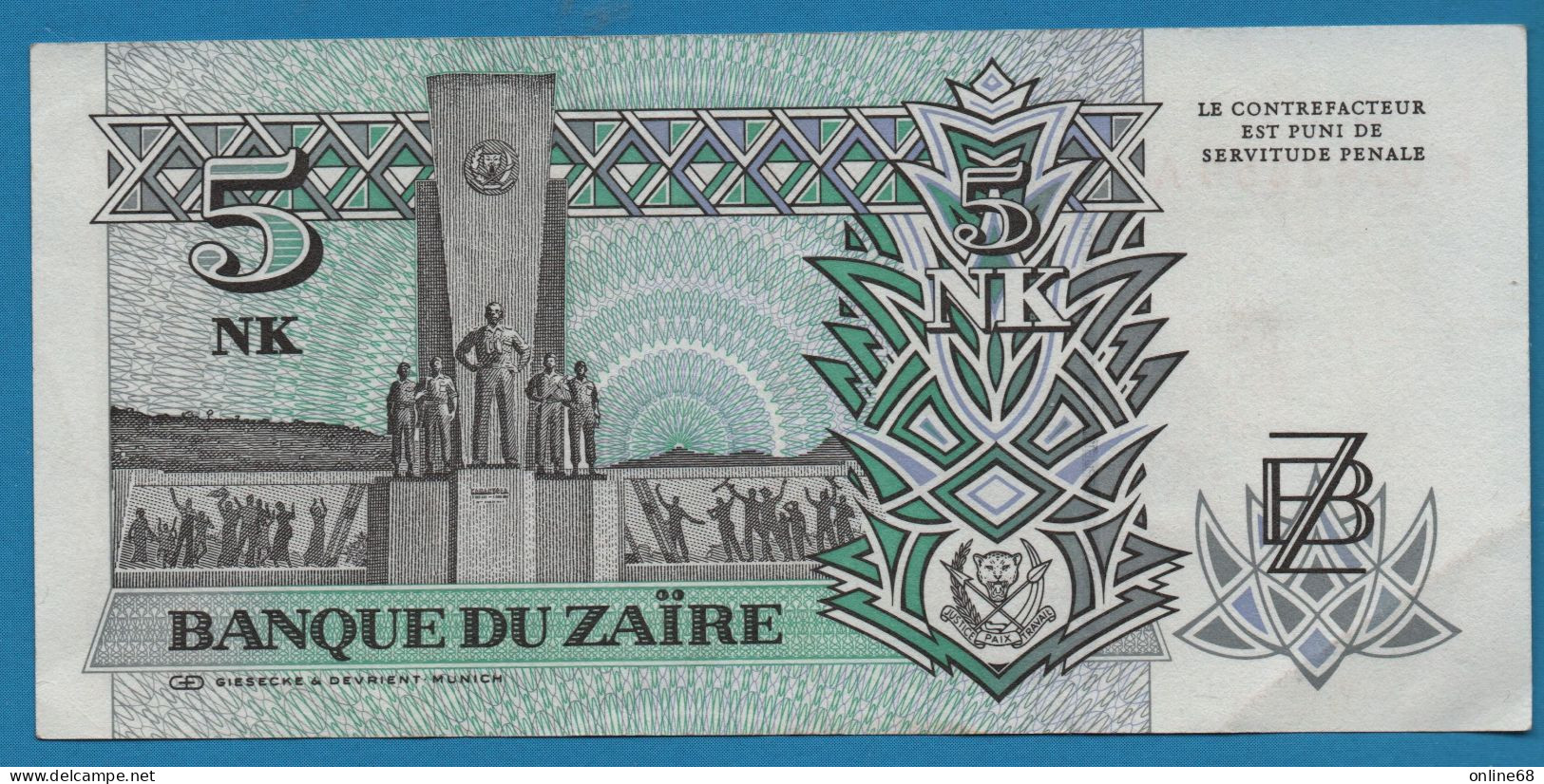 ZAIRE 5 N.MAKUTA 24.06.1993 # K0943859A P# 48 Mobutu - Zaïre