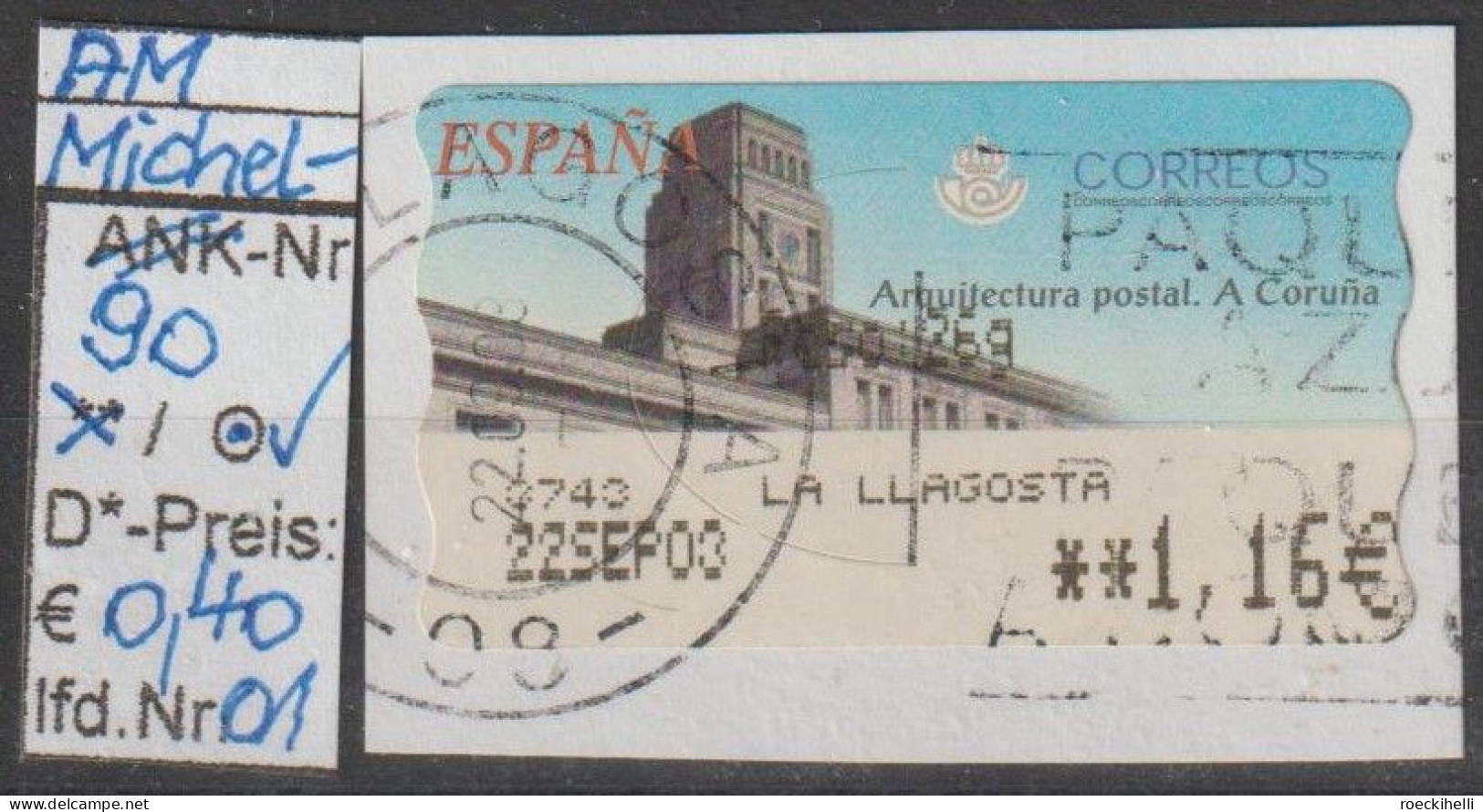 2002 - SPANIEN - AM/FM "Postamt La Coruna" 1,16-2,66-3,31€  Mehrf. - O  Gestempelt - S.Scan (AM 90o 01-03 ABs  Esp) - Machine Labels [ATM]