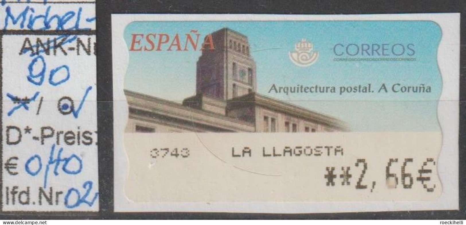 2002 - SPANIEN - AM/FM "Postamt La Coruna" 1,16-2,66-3,31€  Mehrf. - O  Gestempelt - S.Scan (AM 90o 01-03 ABs  Esp) - Machine Labels [ATM]