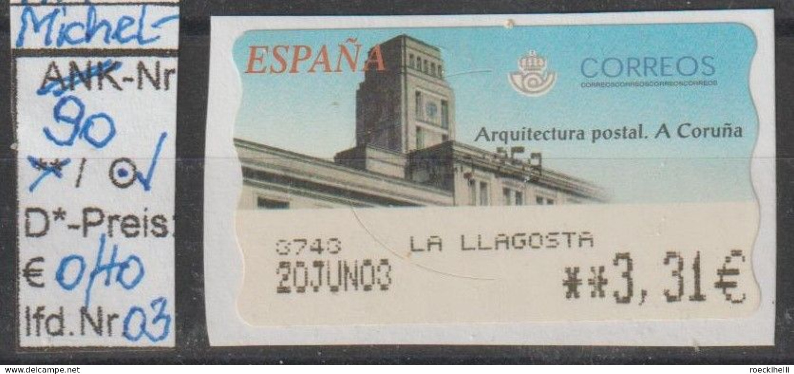 2002 - SPANIEN - AM/FM "Postamt La Coruna" 1,16-2,66-3,31€  Mehrf. - O  Gestempelt - S.Scan (AM 90o 01-03 ABs  Esp) - Machine Labels [ATM]