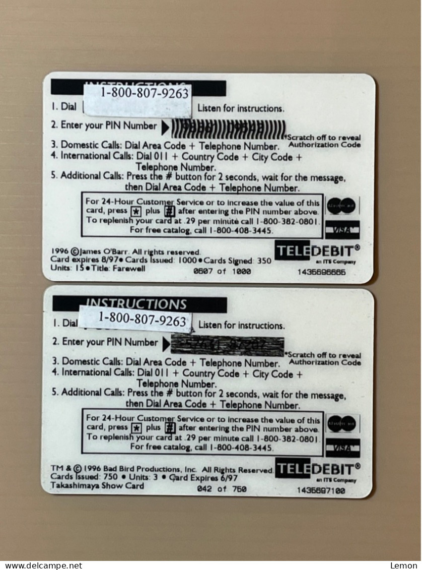 Mint USA UNITED STATES America Prepaid Telecard Phonecard, The Crow - City Of Angels (1000/750EX), Set Of 2 Mint Cards - Collections
