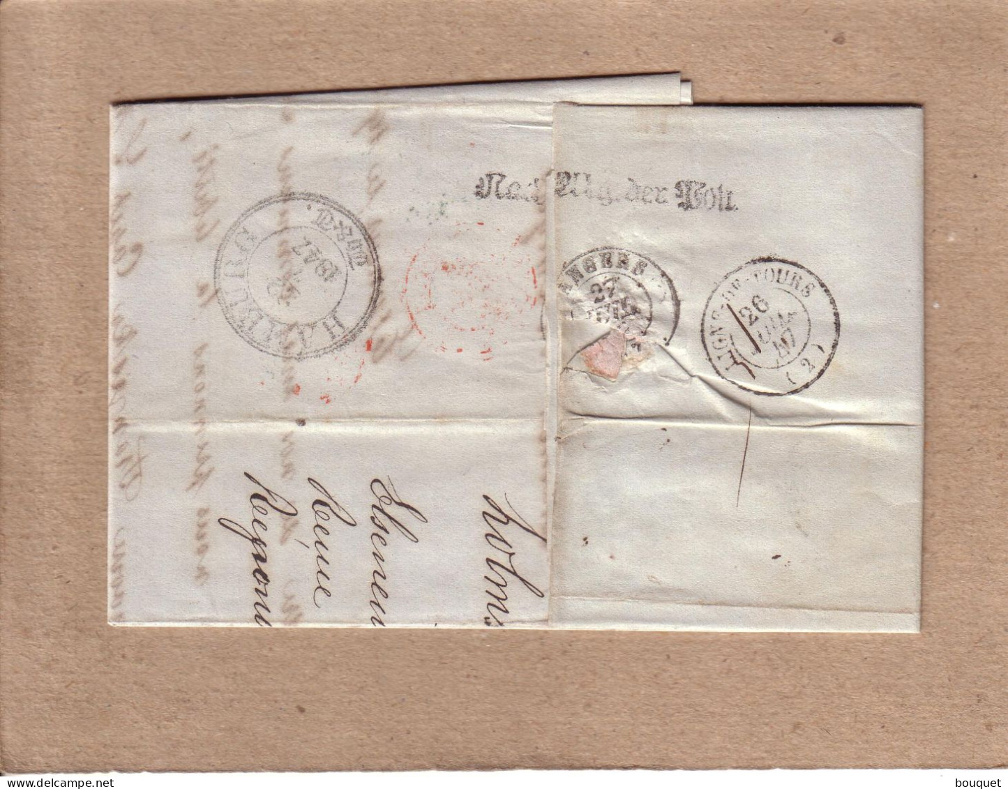 DANEMARK - LETTRE D' ELSENEUR A C. DESVARANNES ANGERS , ENTREE ROUGE TOUR ET TAXI VALENCIENNES + TAXE - 1847 - ...-1851 Prephilately