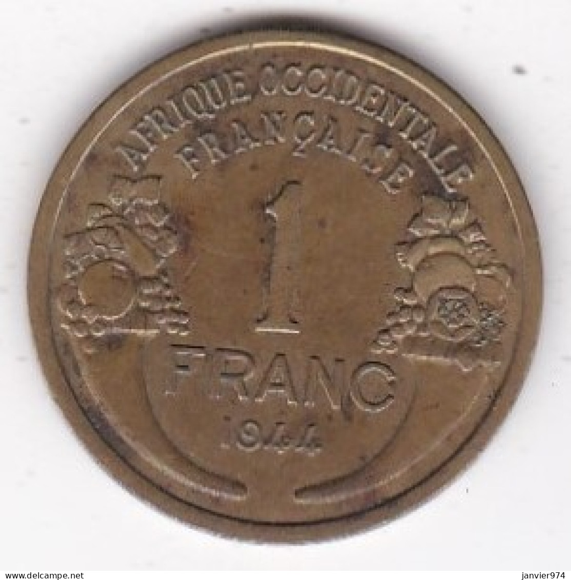 Afrique Occidentale Française. AOF. 1 Franc 1944. Bronze Aluminium. Lec# 2 - Africa Occidentale Francese