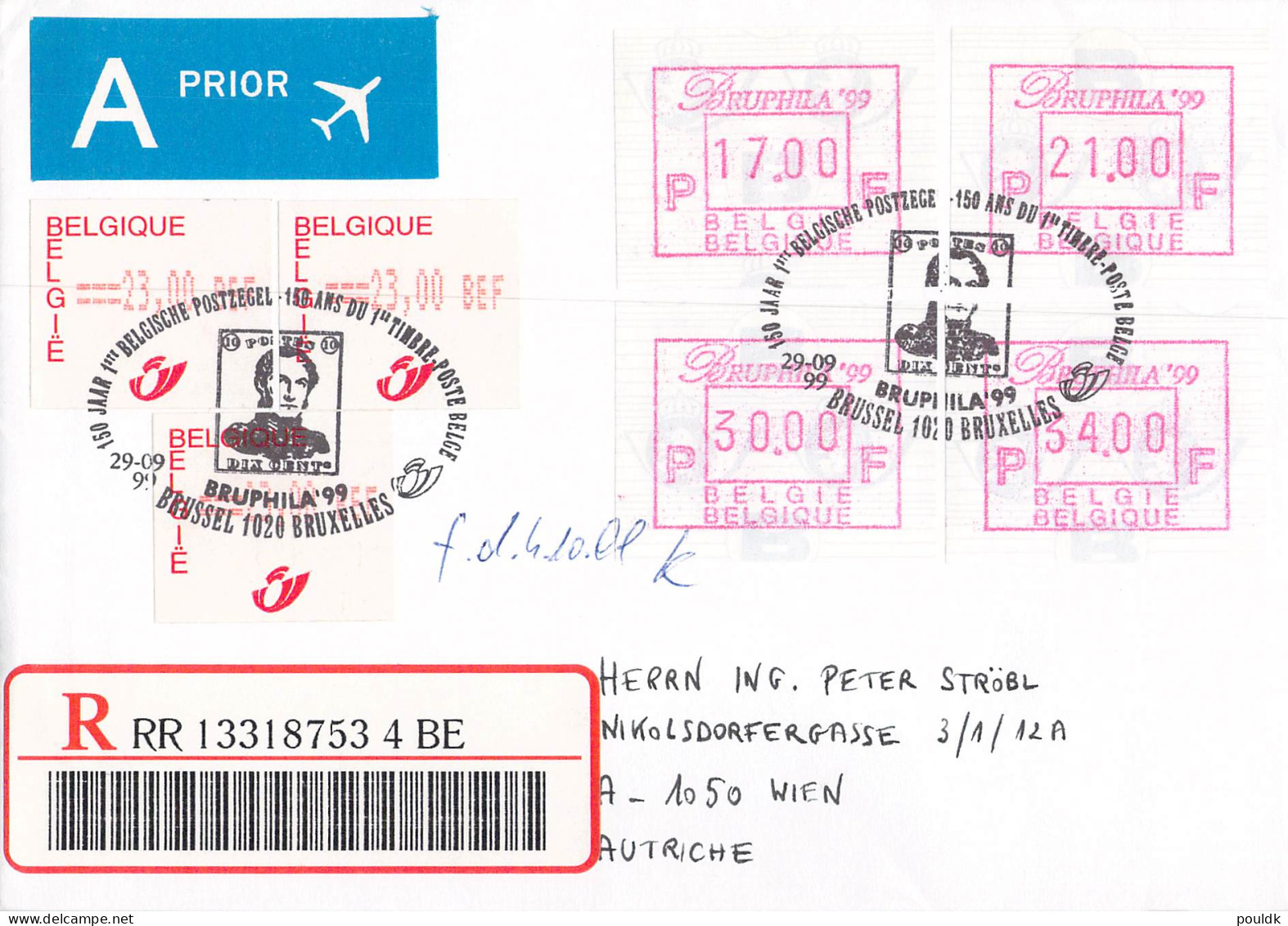 Belgien covers/FDC franked with ATM 33 covers. Weight 0,2 kg. Please read Sales Conditions under Image of Lot (006)