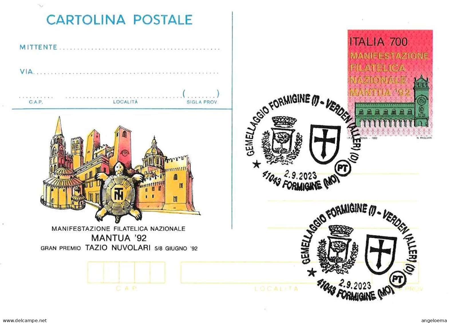 ITALIA ITALY - 2023 FORMIGINE (MO) Gemellaggio Formigine-Verden (D) (stemmi: Quercia, Croce) Su Cartolina Postale -10687 - 2021-...: Poststempel