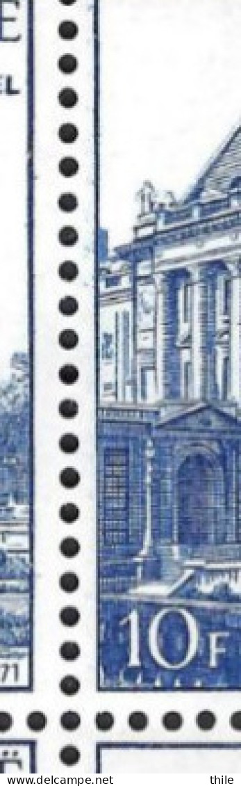 COB 1607 ** - Bruxelles - Palais Royal - Petits Points Bleus Sur Le Côté Gauche - T1, T2 Et T3 - Bloc De 4 Timbres - 1961-1990