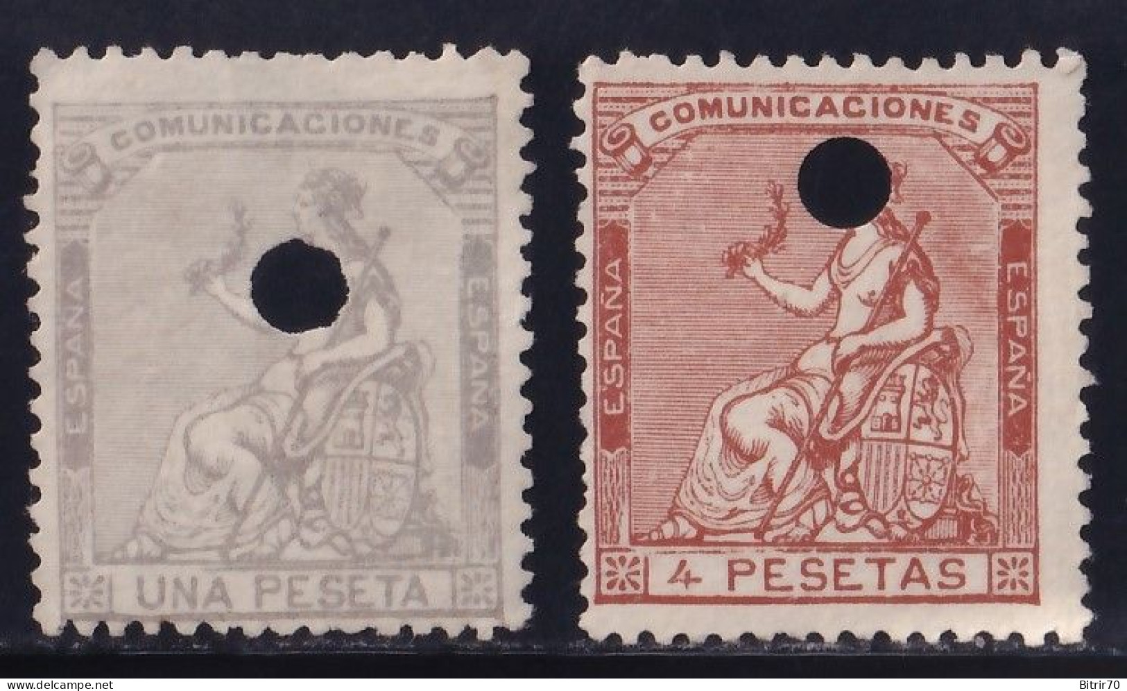 España, 1873 Edifil. 138, 139, 1 Pts Lila / 4 Pts Castaño Claro. - Usados