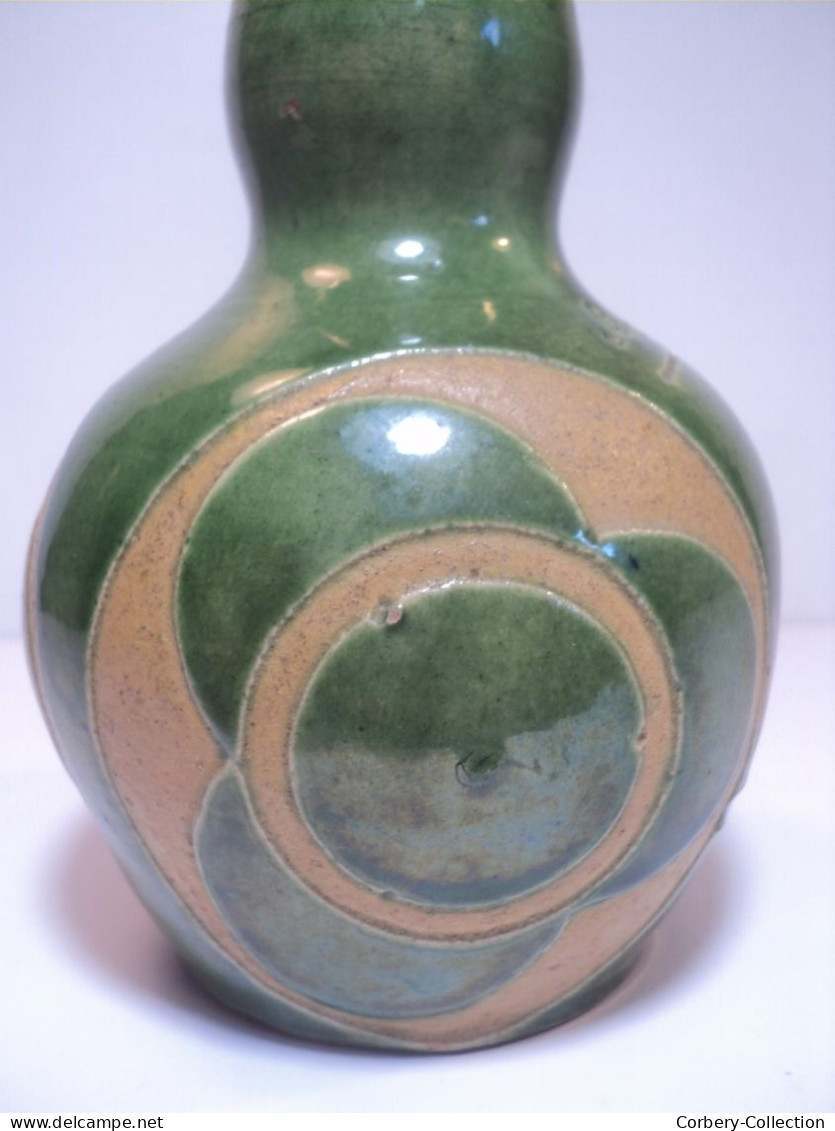 Ancien Vase Bouteille Grès Émaillé Signé Brusset 1940/1950.