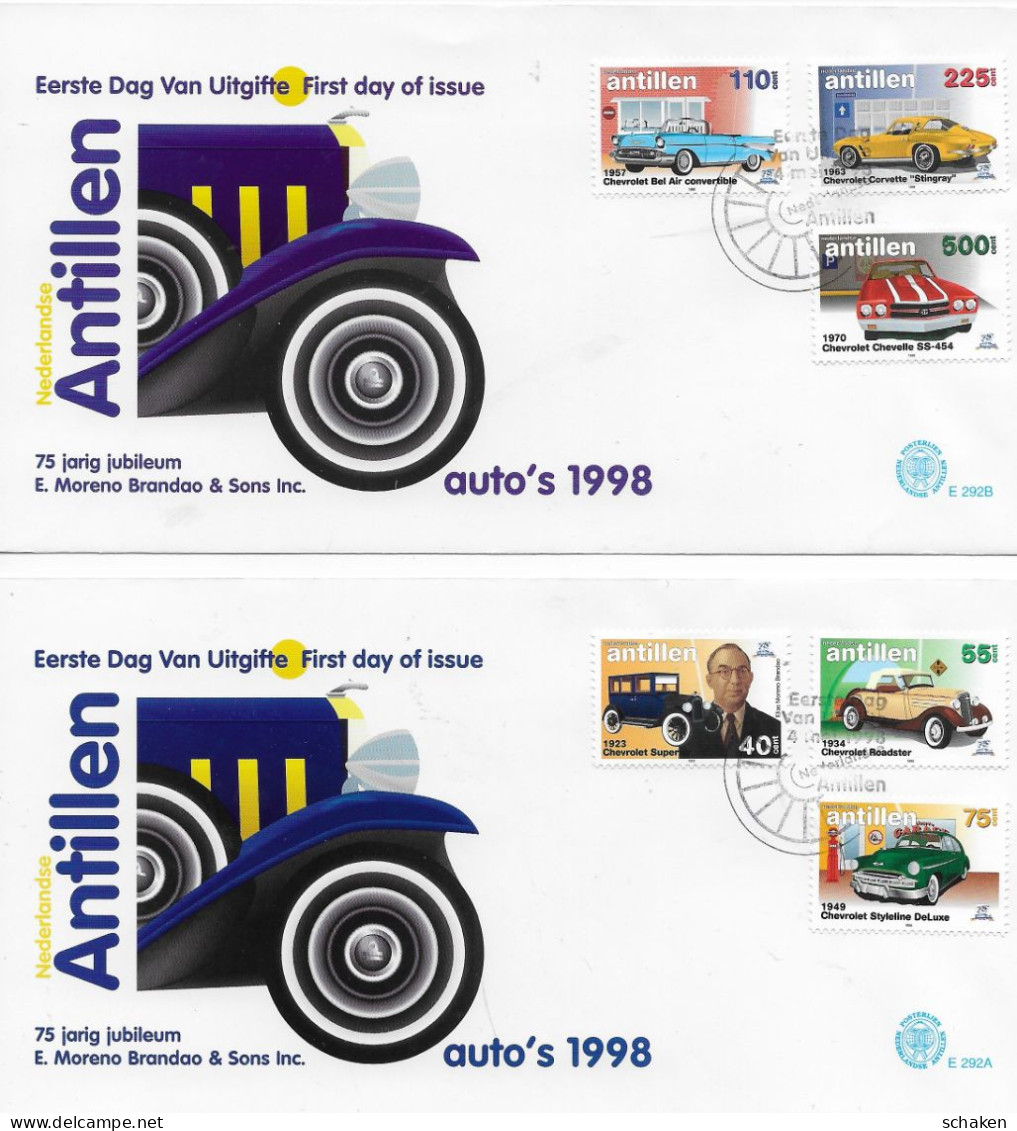 FDC 292A + 292B 1998 CV 18.00 Nederlandse Antillen Cars Automobile Auto - Antillen