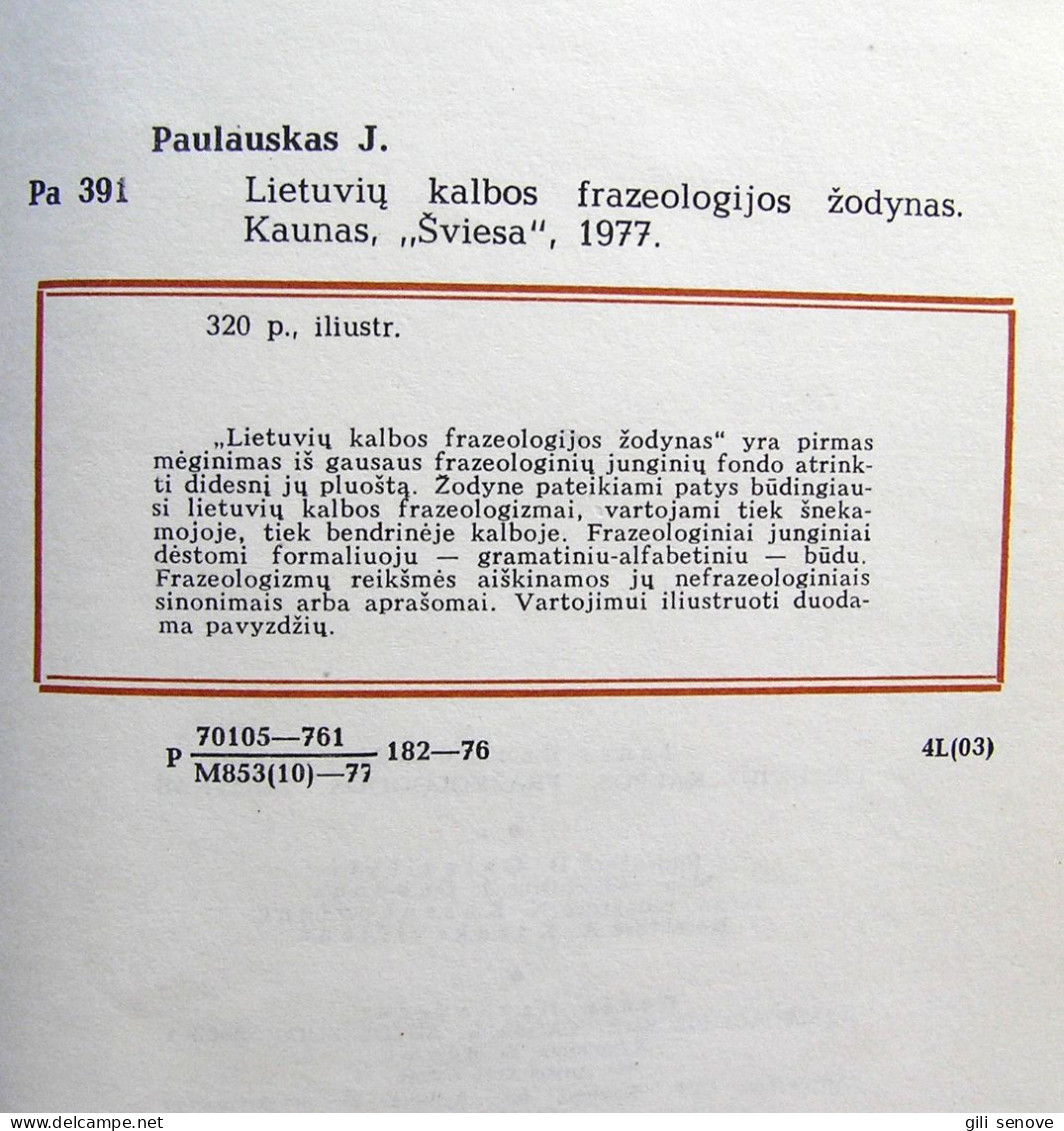 Lithuanian Book / Lietuvių Kalbos Frazeologijos žodynas 1977 - Cultura