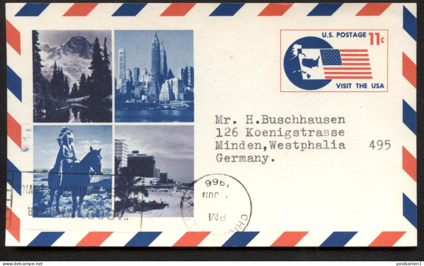 UXC5 Air Mail Postal Card Properly Used Chicago IL To Germany 1966 Cat.$40.00 - 1961-80