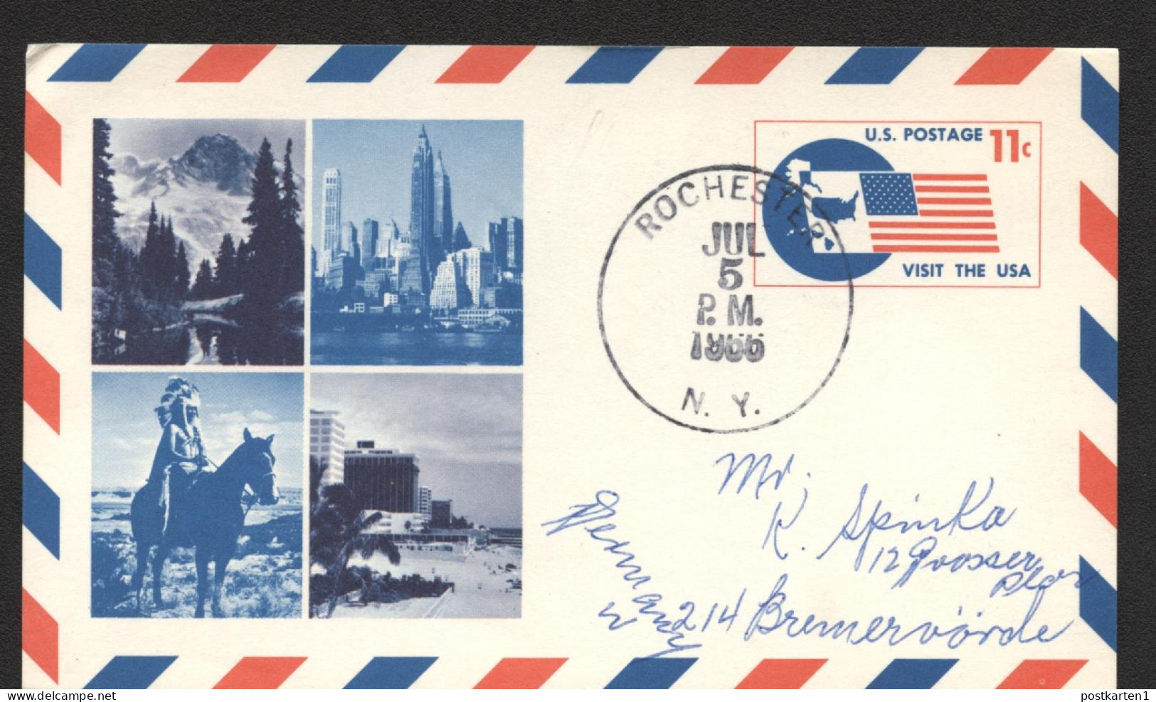 UXC5b Air Mail Postal Card Nonphilatelic Used Rochester NY To GERMANY 1966 Cat.$45.00 - 1961-80