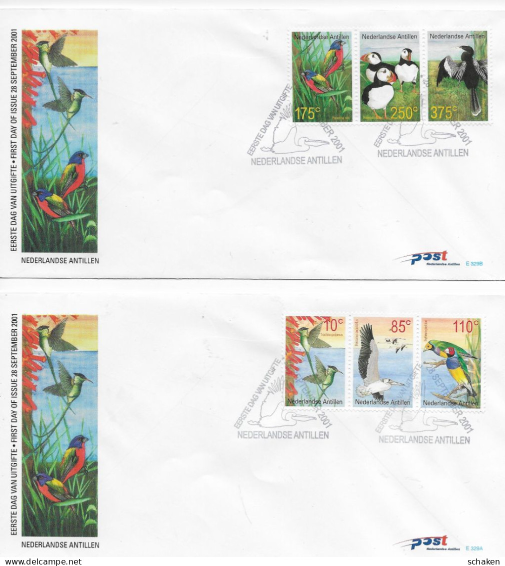 FDC E 329A + 329B2001 CV 24,00 Nederlandse Antillen Birds From All Over The World - Antillen