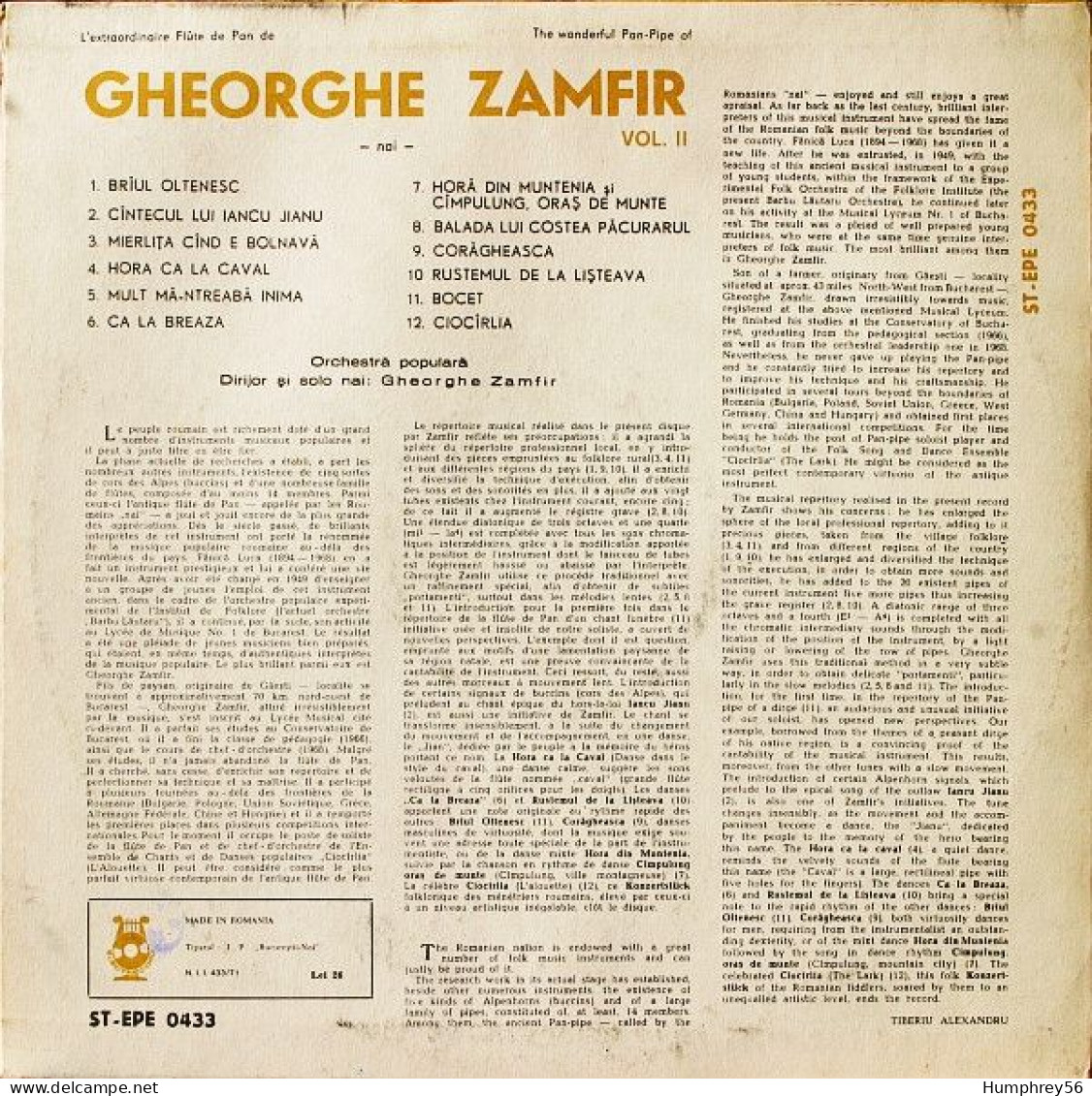 Gheorghe ZAMFIR - The Wonderful Pan-Pipe Of Gheorghe Zamfir Vol. II - Country En Folk