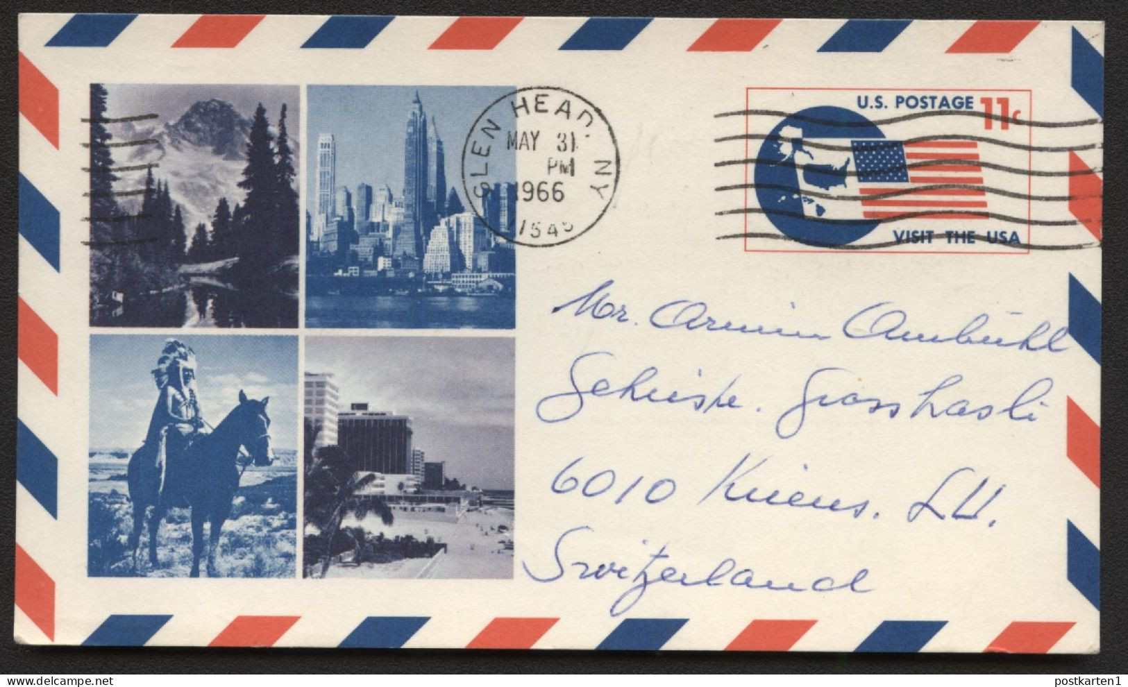 UXC5b Air Mail Postal Card Properly Used Glen Head NY To SWITZERLAND 1966 Cat.$45.00 - 1961-80