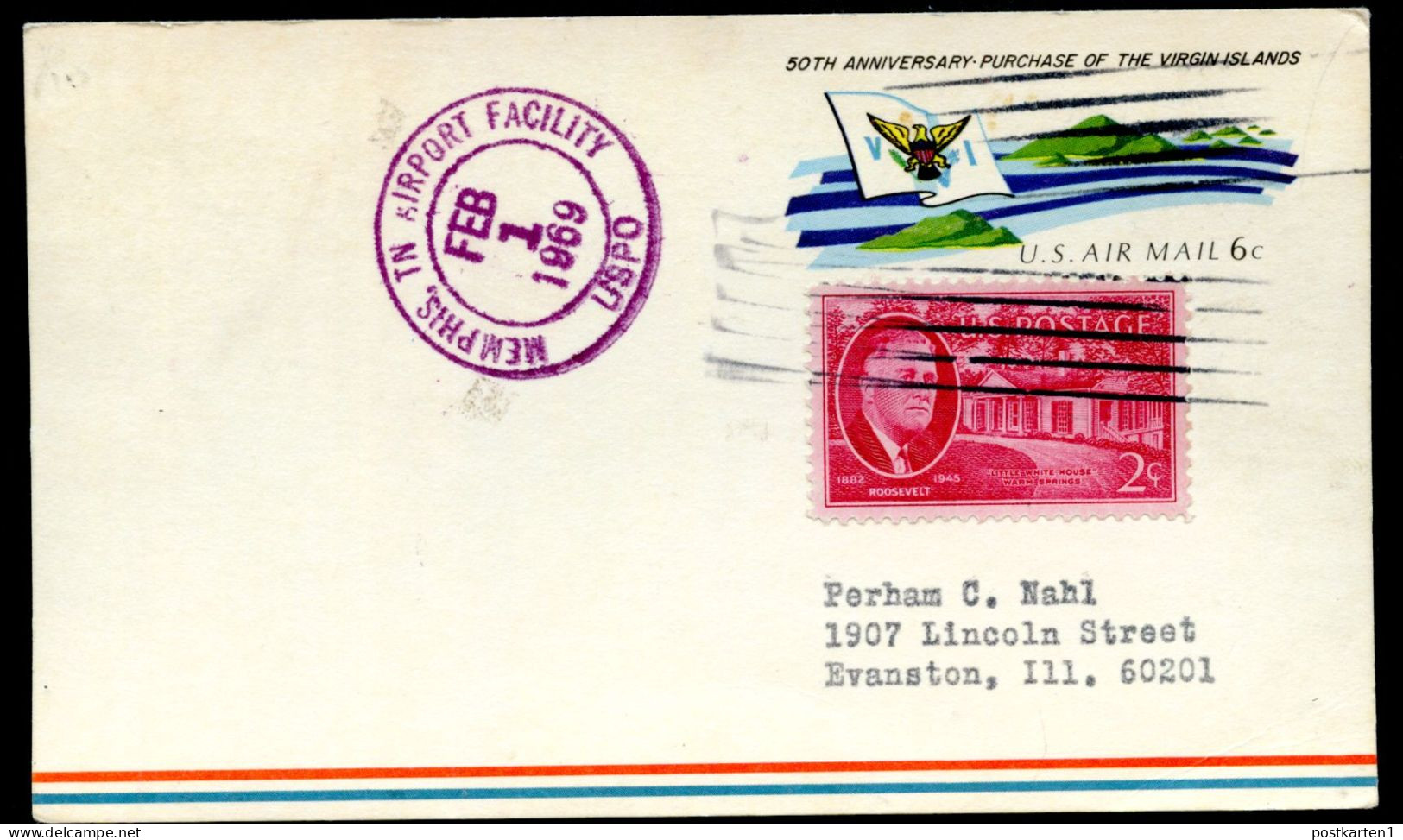 UXC6 Air Mail Postal Card Used Memphis TN Airport - Evanston IL 1969 - 1961-80