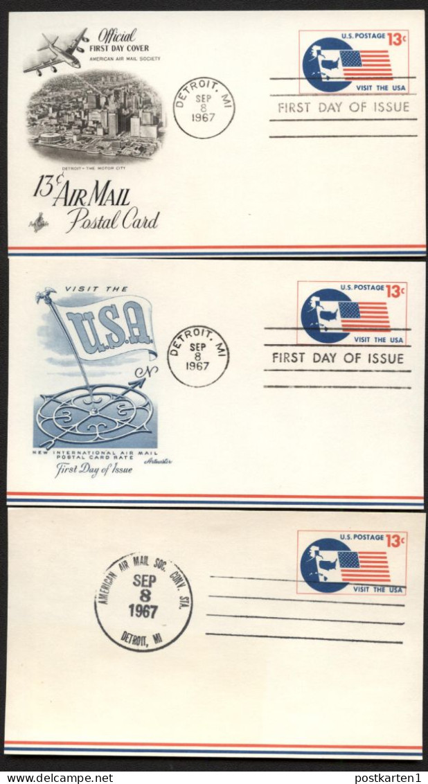 UXC8 3 Air Mail Postals Card FDC Vf 1967 - 1961-80