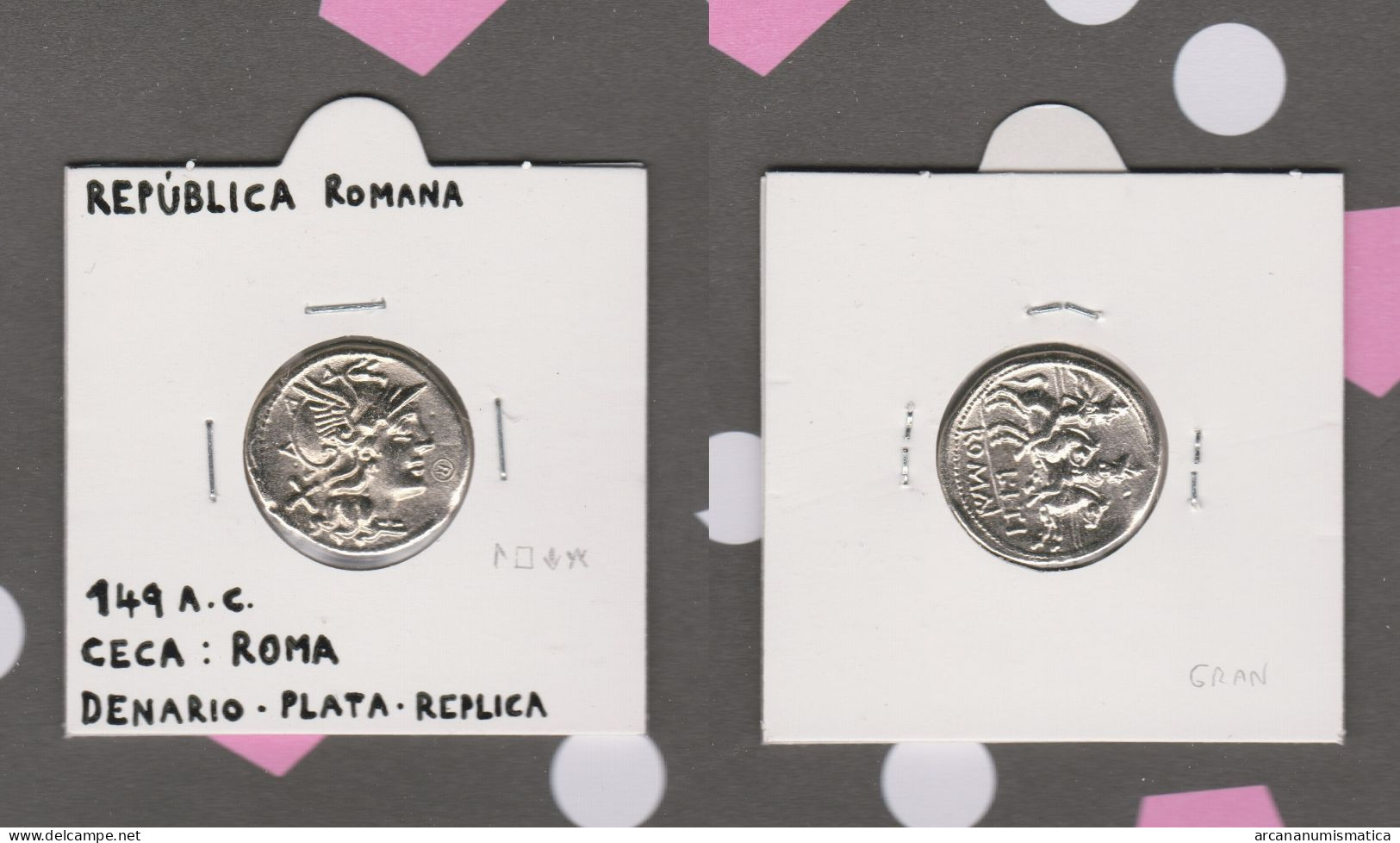 REPÚBLICA ROMANA     DENARIO-PLATA 149 A.C. Ceca : ROMA  Réplica  DL-13.407 - Counterfeits