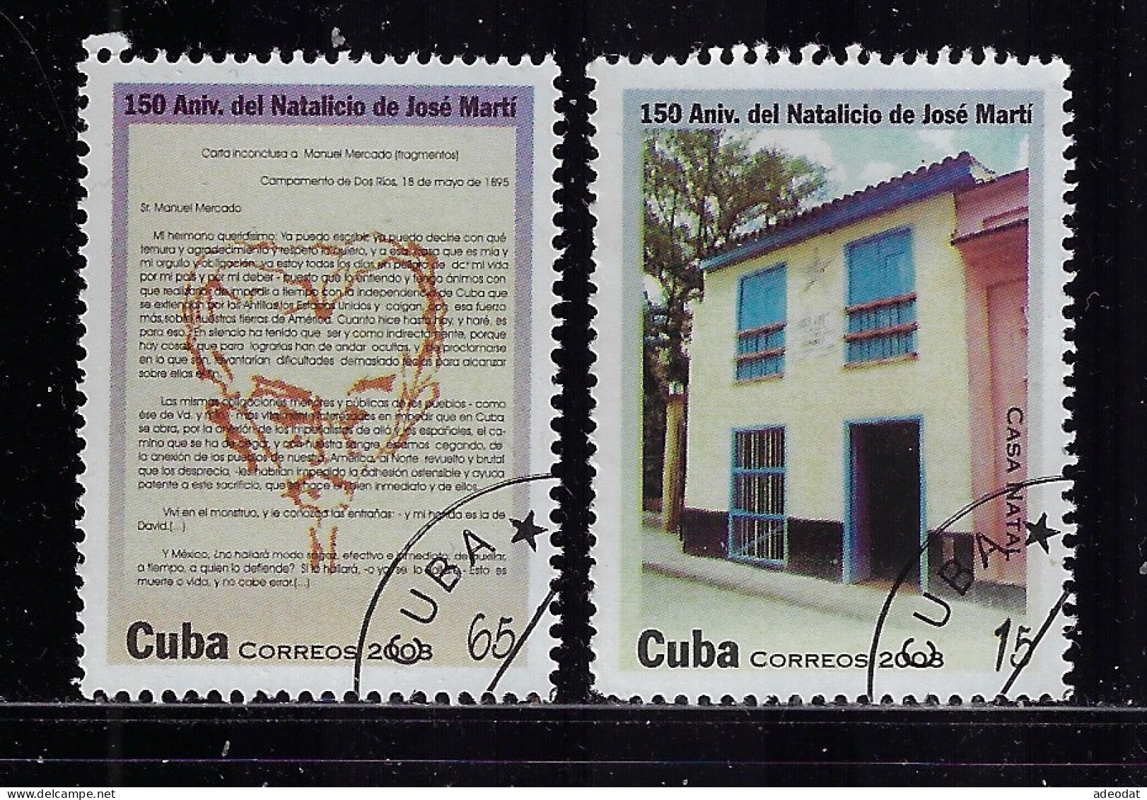 CUBA 2003 SCOTT 4289,4290 150th ANNIVERSARY BIRTH JOSE MARTI CANCELLED - Used Stamps