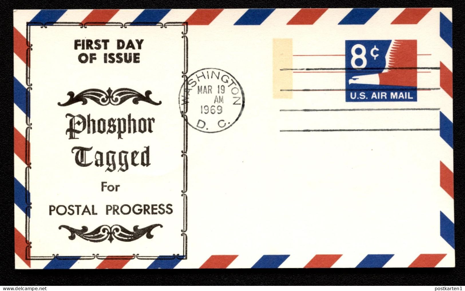 UXC9 Tagged Air Mail Postal Card FDC 1969 - 1961-80