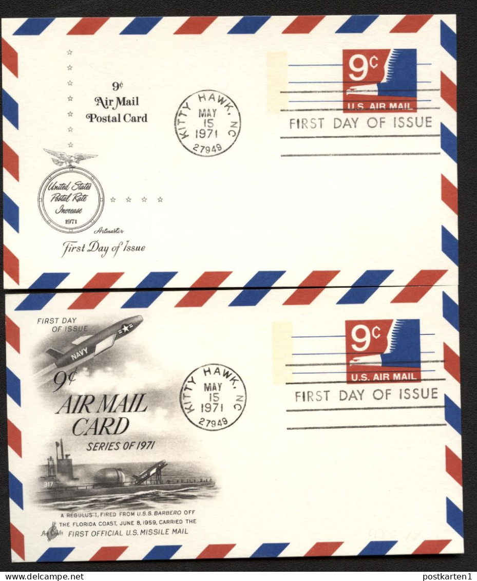 UXC10 2 Air Mail Postal Cards FDC 1971 - 1961-80