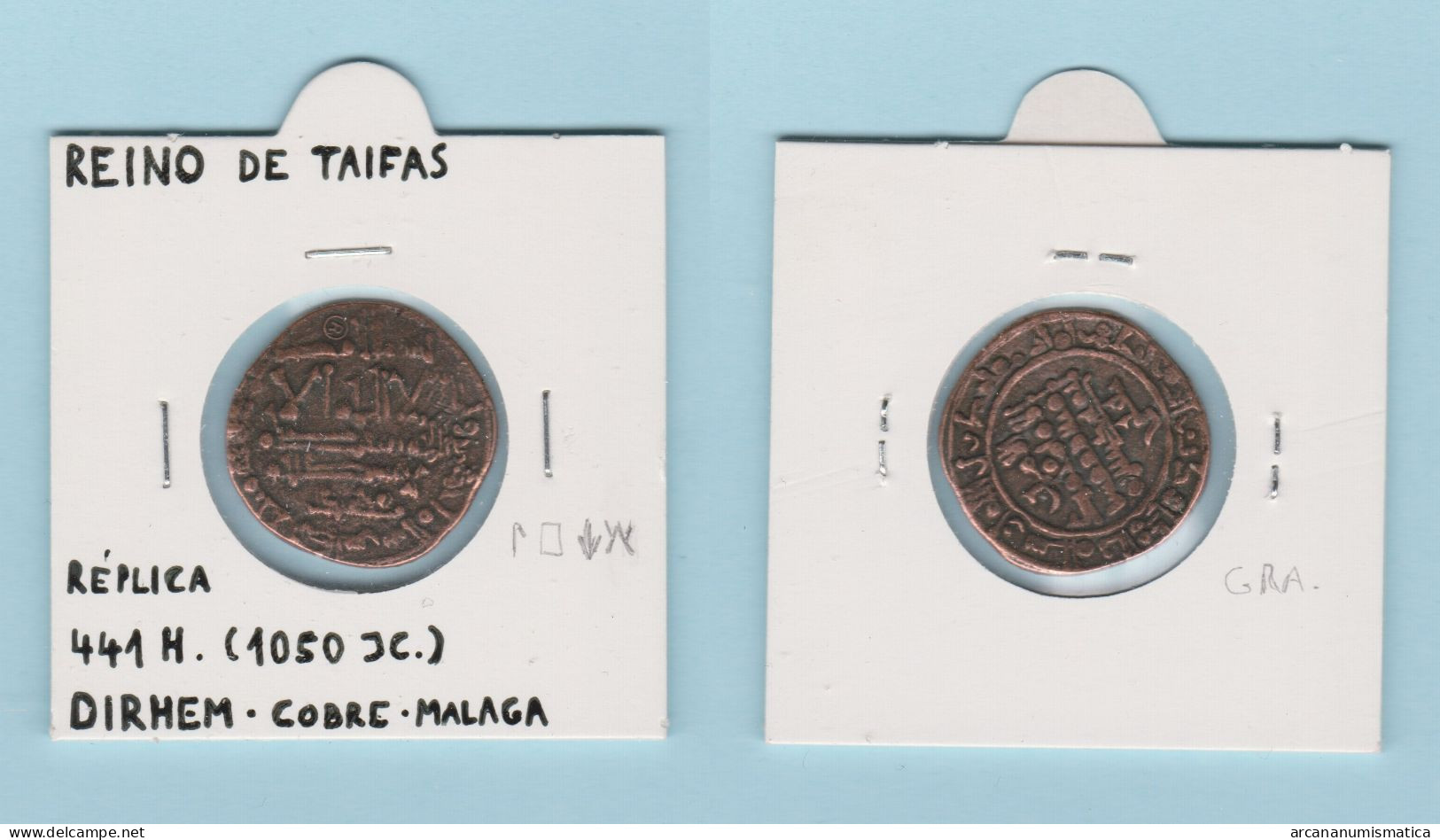 REINO DE TAIFAS  Dirhem-Cobre Malaga 441H.  Réplica   DL-13.422 - Monedas Falsas