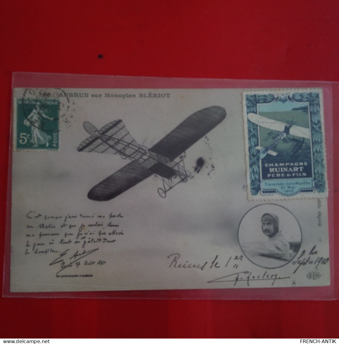 AUBRUN SUR MONOPLAN BLERIOT VIGNETTE CHAMPAGNE RUINART - Airmen, Fliers