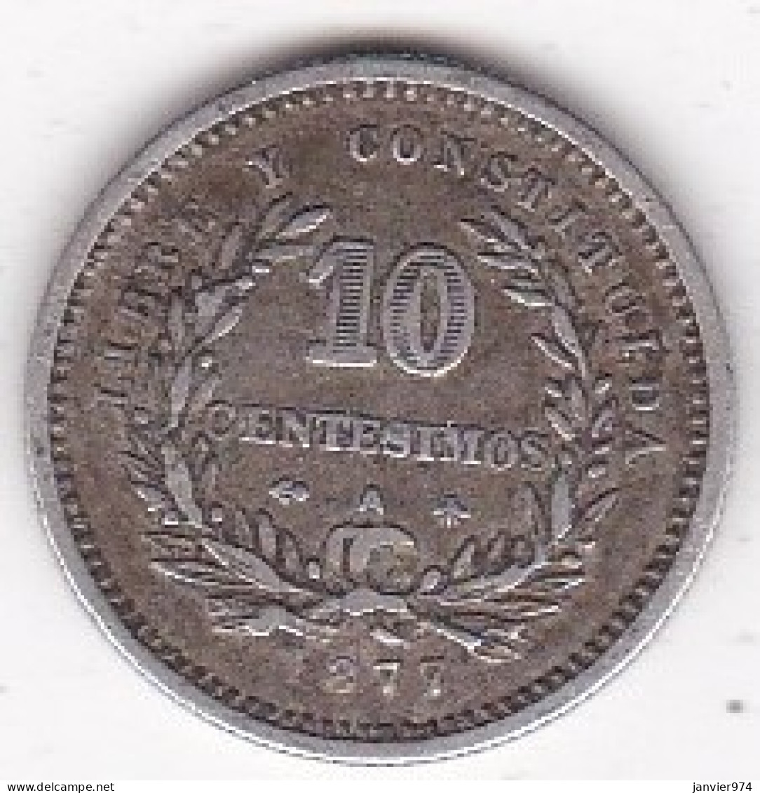Uruguay . 10 Centesimos 1877 A Paris , En Argent, KM# 14 - Uruguay