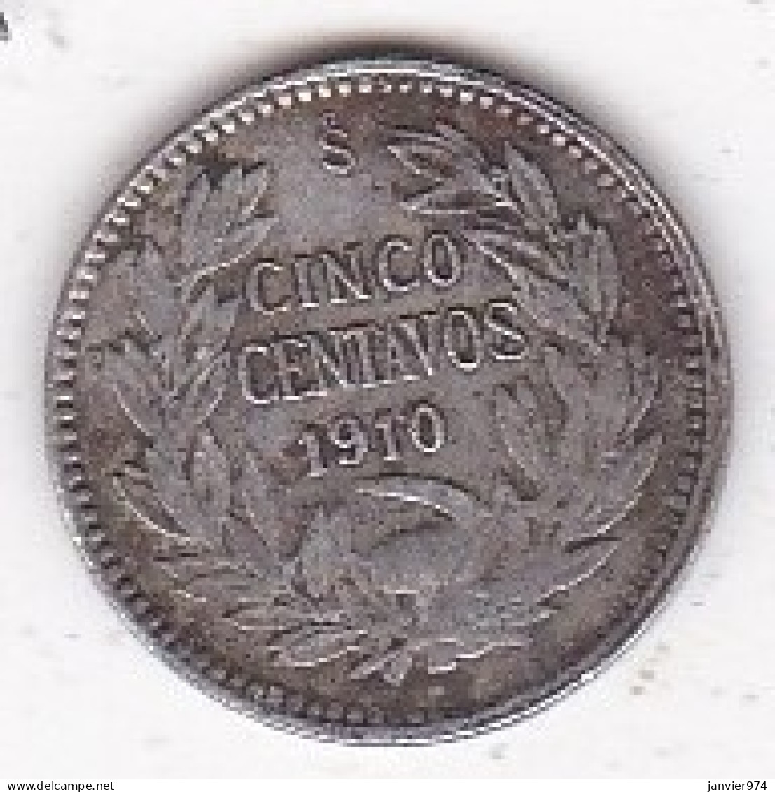 Chilie . 5 Centavos 1910, En Billon , KM# 155.2a - Cile