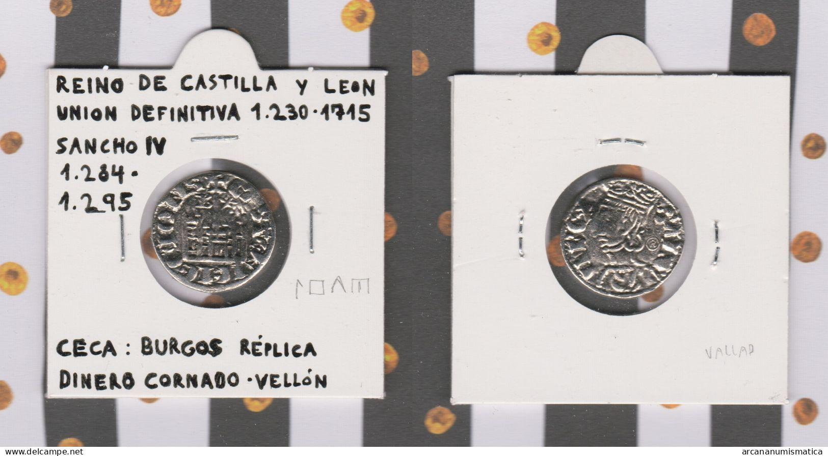 Sancho IV 1.284-1.295  DINERO CORNADO-Vellón Ceca:Burgos  Réplica   DL-13.390 - Counterfeits