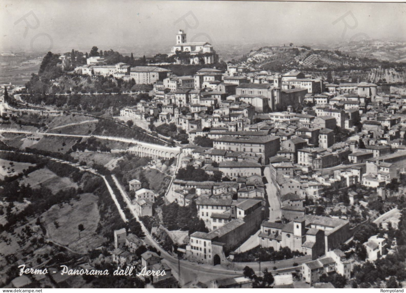 CARTOLINA  FERMO,MARCHE-PANORAMA DALL'AEREO-STORIA,MEMORIA,CULTURA,RELIGIONE,IMPERO ROMANO,BELLA ITALIA,VIAGGIATA 1959 - Fermo