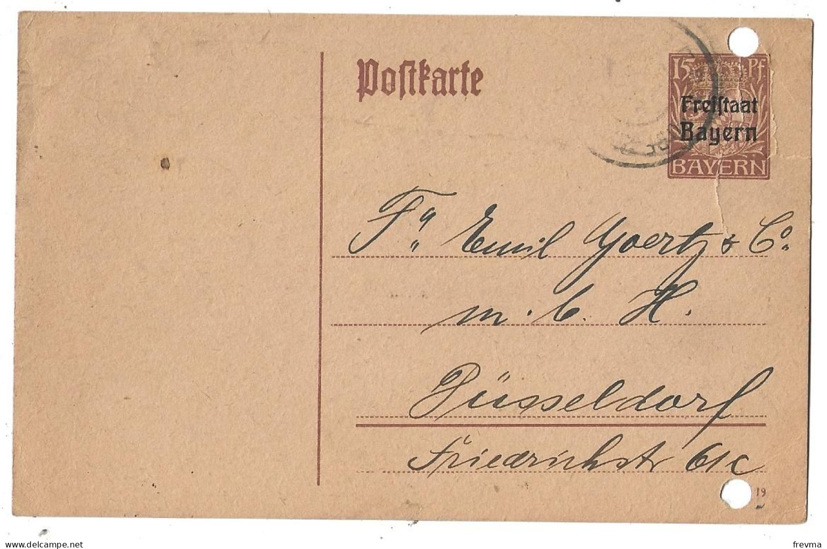 Entier Postaux Perforé Allemagne Bayern Obliteration 1920 - Other & Unclassified