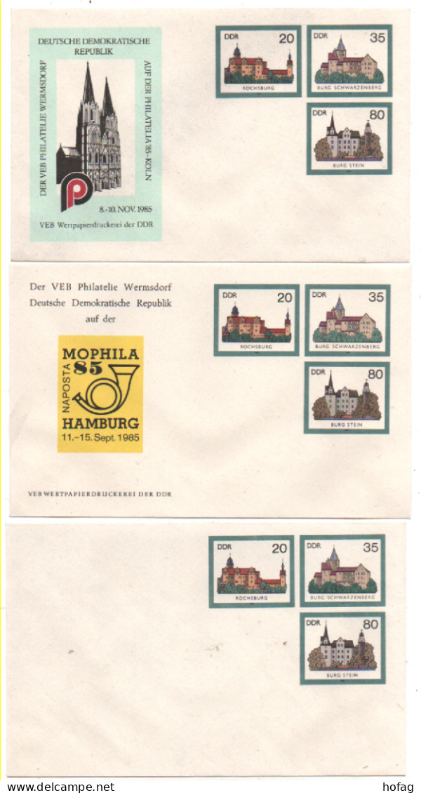 DDR 1985 Burgen 3 Ganzsachen  MiNr: U 2; 2977/79 Postfrisch GDR Postal Stationery Castles - Buste - Nuovi