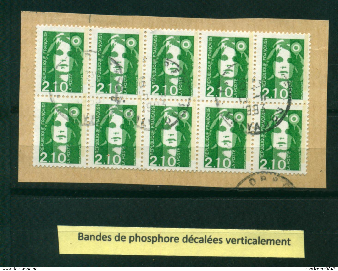 Bande De Phosphore Décalée Verticalement Sur Timbre Marianne Du Bicentenaire N° 2622 (sur Fragment) - Used Stamps