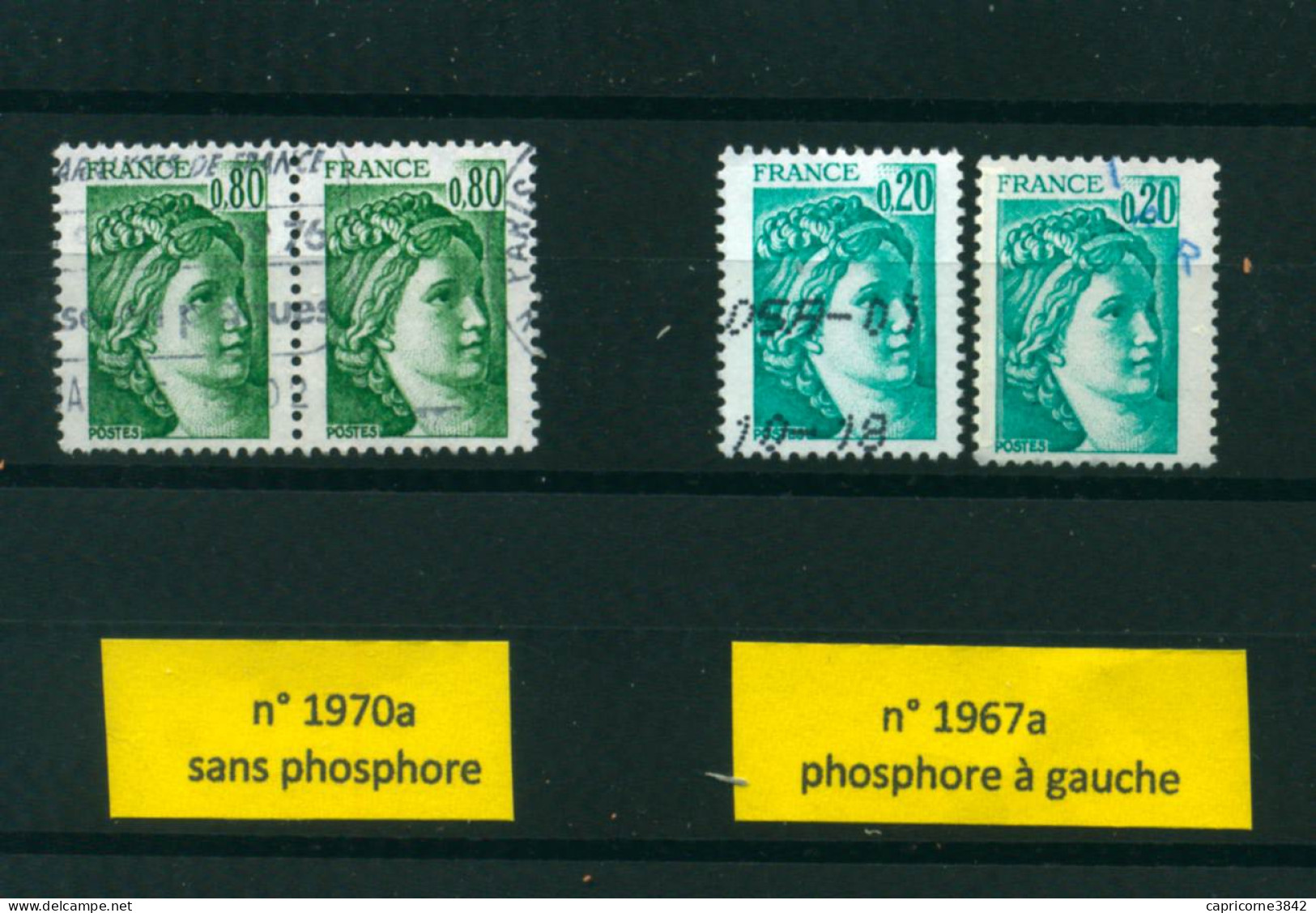 Variétés Phosphore Timbres SABINE DE GANDON N° 1967a Et 1970a - Usados