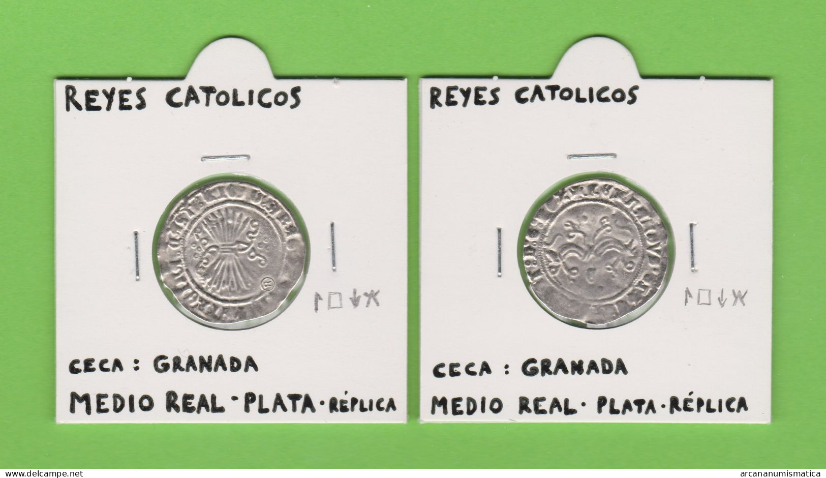 REYES CATOLICOS  MEDIO REAL - PLATA Ceca : Granada  Réplica   T-DL-13.433 - Fausses Monnaies