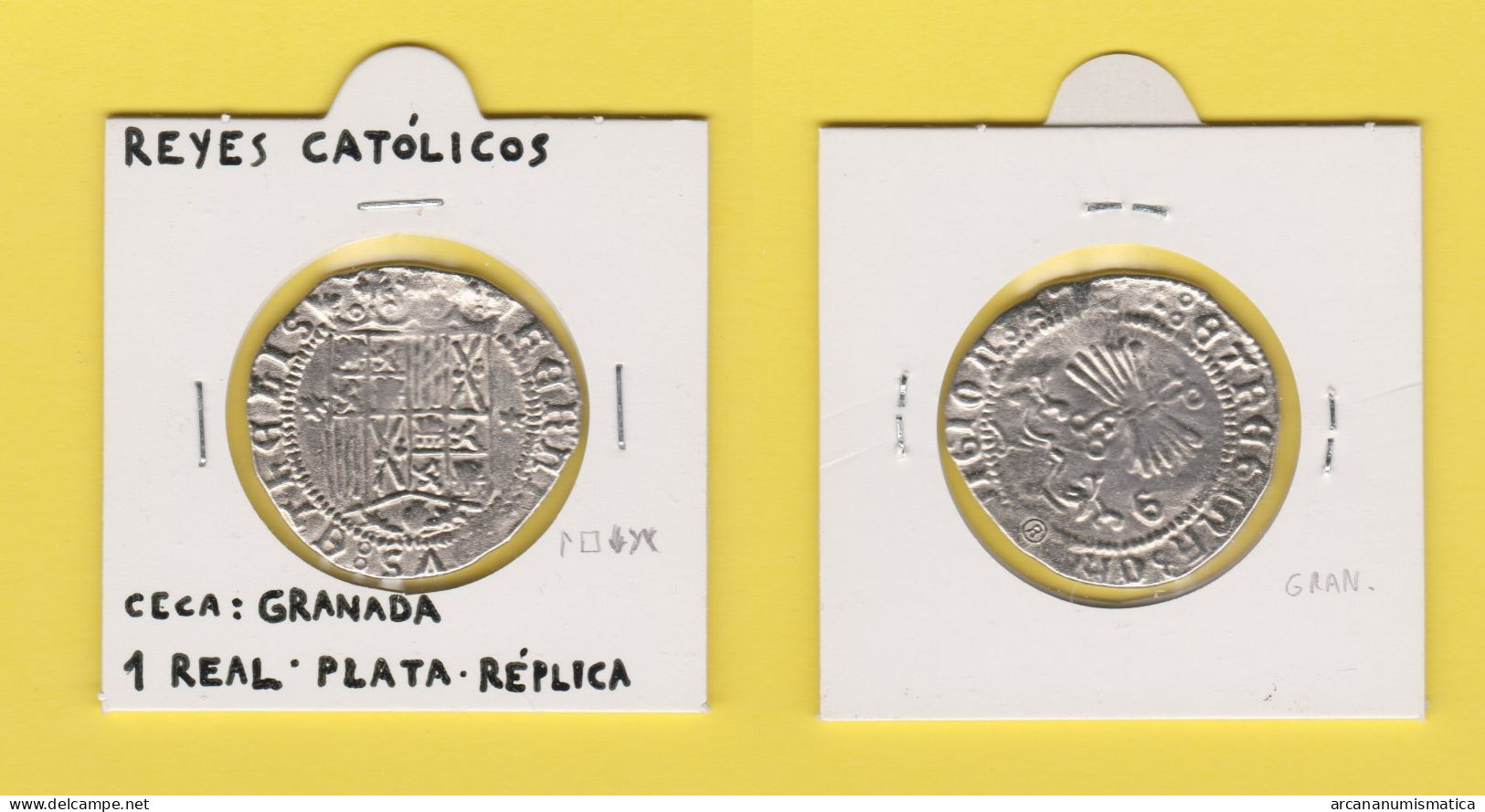 REYES CATOLICOS  1 REAL - PLATA Ceca : Granada  Réplica   DL-13.435 - Valse Munten