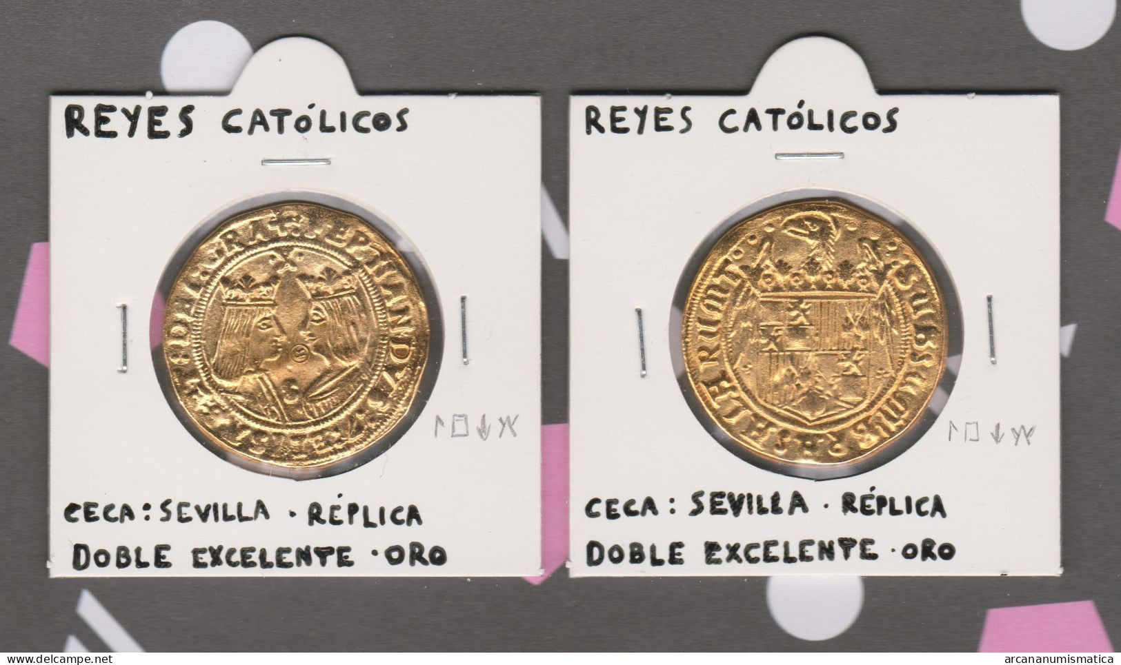 REYES CATOLICOS  DOBLE EXCELENTE - ORO CECA: SEVILLA  Réplica   T-DL-13.434 - Monedas Falsas