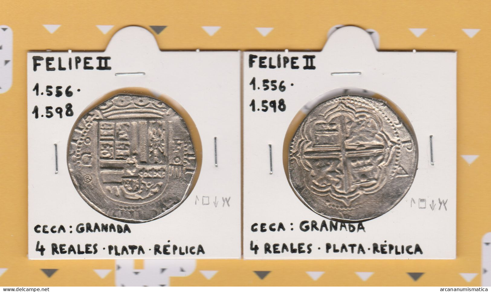 FELIPE II  1.556-1.598  4 REALES - PLATA Ceca: Granada  Réplica   T-DL-13.438 - Fausses Monnaies
