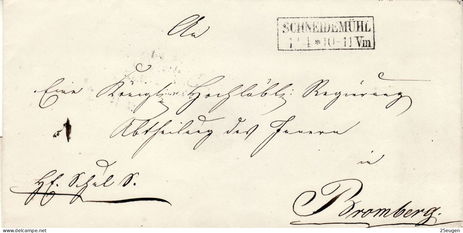 POLAND / GERMAN ANNEXATION /1850 Ca/ LETTER  SENT FROM PIŁA / SCHNEIDEMUEHL TO BYDGOSZCZ /BROMBERG/ - ...-1860 Prefilatelia