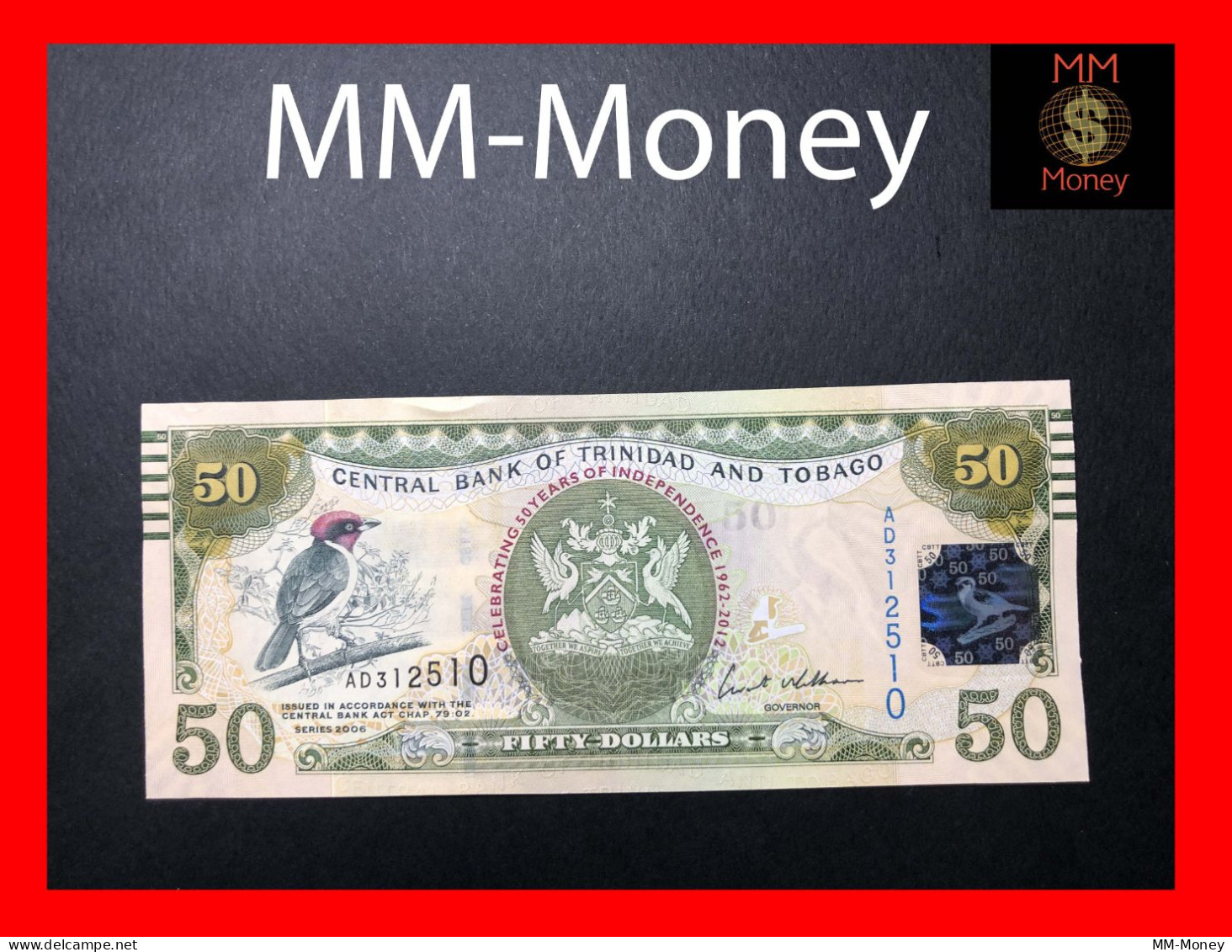 TRINIDAD & TOBAGO  50 $  2012  P.  53  *commemorative 50 Years Central Bank*    UNC - Trinité & Tobago