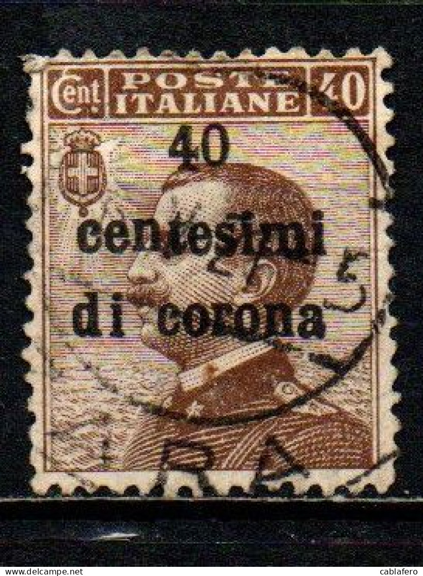 ITALIA - TRENTO E TRIESTE - EFFIGIE DEL RE VITTORIO EMANUELE III - SOVRASTAMPATO 40 CENTESIMI DI CORONA - USATO - Trente & Trieste