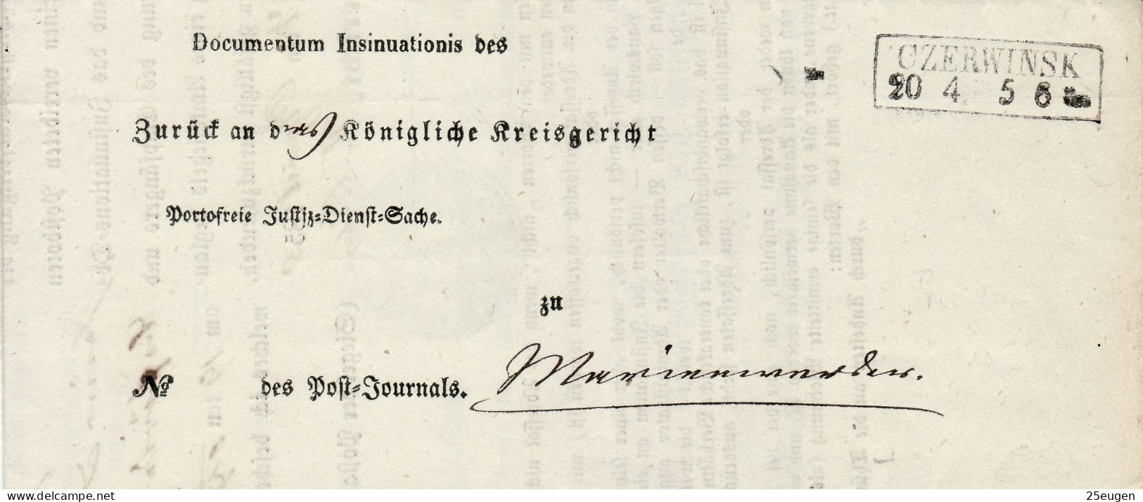 POLAND / GERMAN ANNEXATION 1858 LETTER  SENT FROM CZERWINSK TO KWIDZYŃ /MARIENWERDER - ...-1860 Voorfilatelie