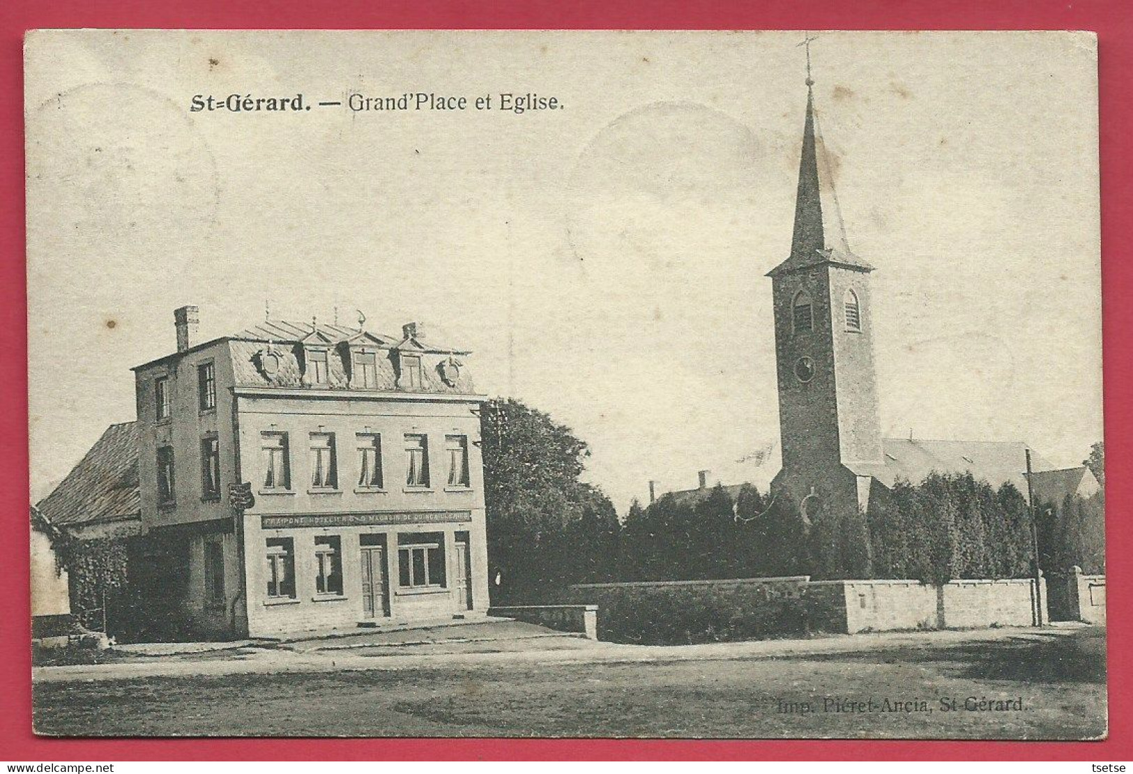 St-Gérard - Grand'Place Et Eglise - Hôtel-Quincallerie Fraipont - 1921 ( Voir Verso ) - Mettet