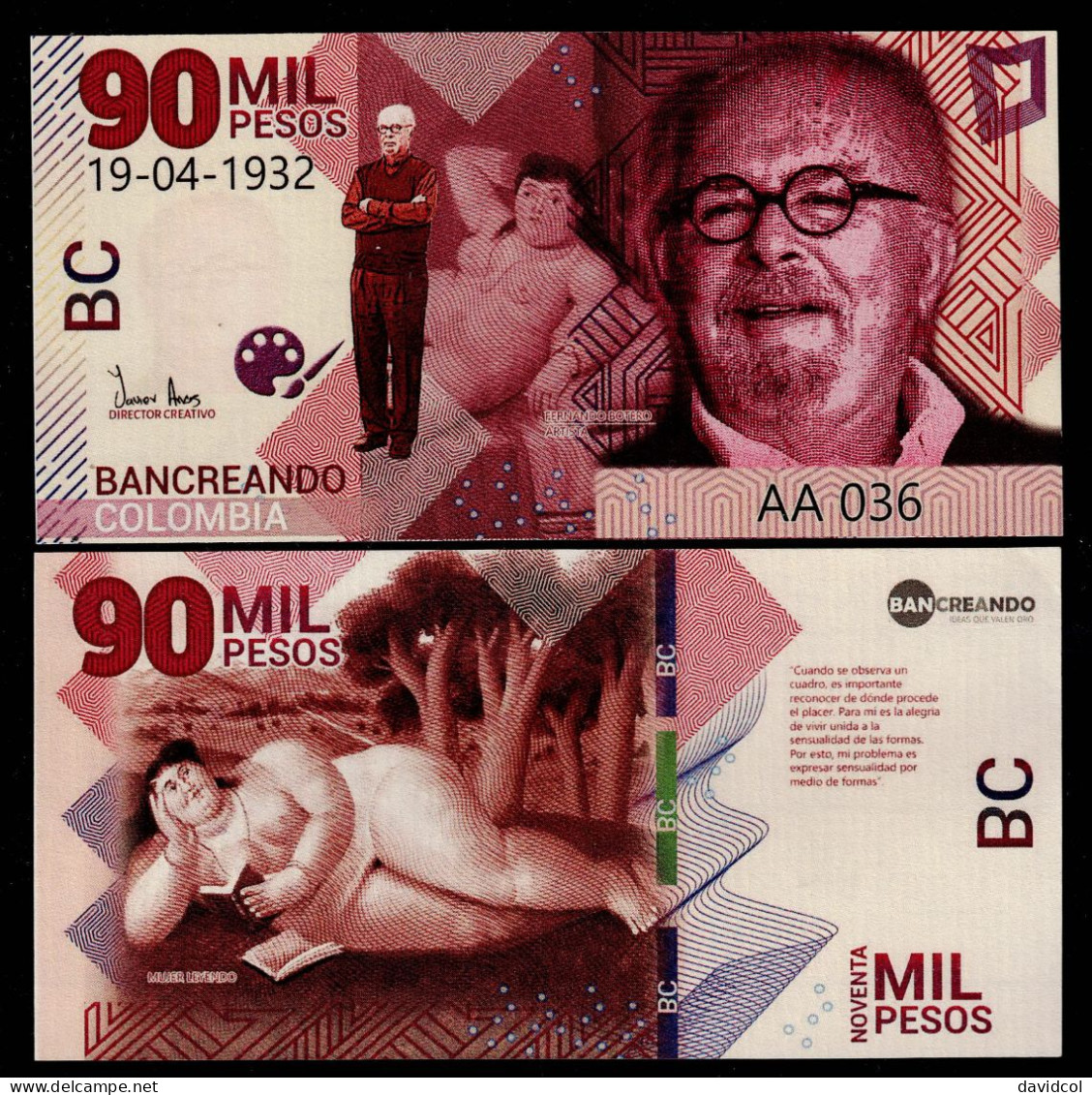 B5-COLOMBIA - 2023 FANTASY CURRENCY. 90000 PESOS- FERNANDO BOTERO MASTER PAINTING - Colombie