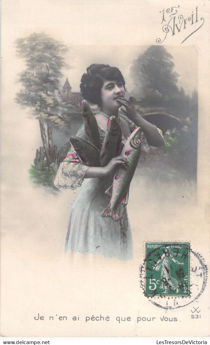 Fantaisie - 1er Avril - Je N'ai Peché Que Pour Vous - Carte Postale Ancienne - 1er Avril - Poisson D'avril