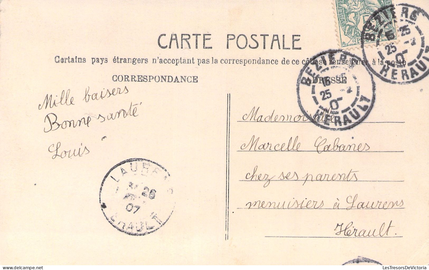 Fantaisie - Correspondance D'amour - Timbres Représentés - Carte Postale Ancienne - Postzegels (afbeeldingen)