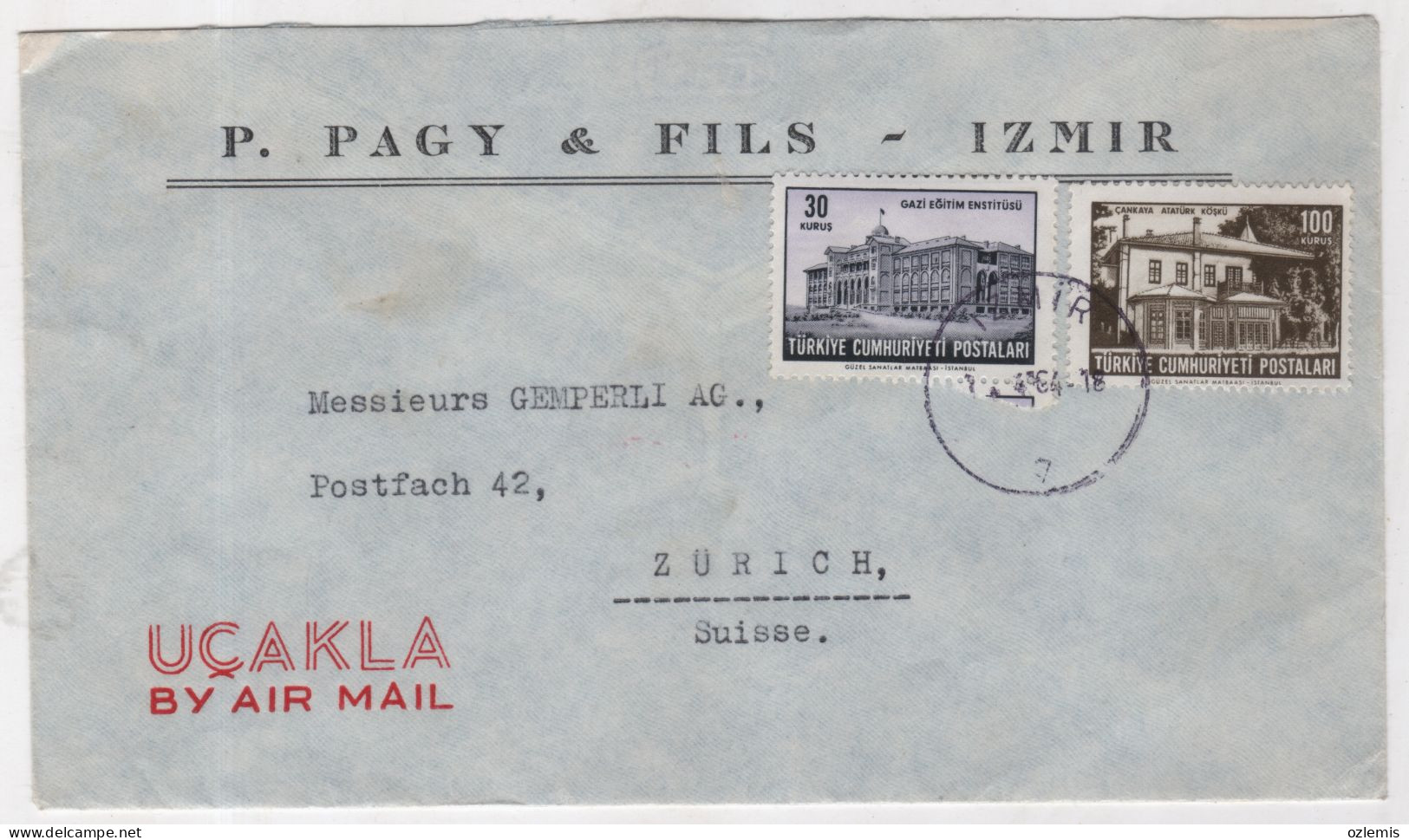 TURKEY,TURKEI,TURQUIE ,IZMIR TO SUISSE,ZURICH ,1964 COVER - Lettres & Documents