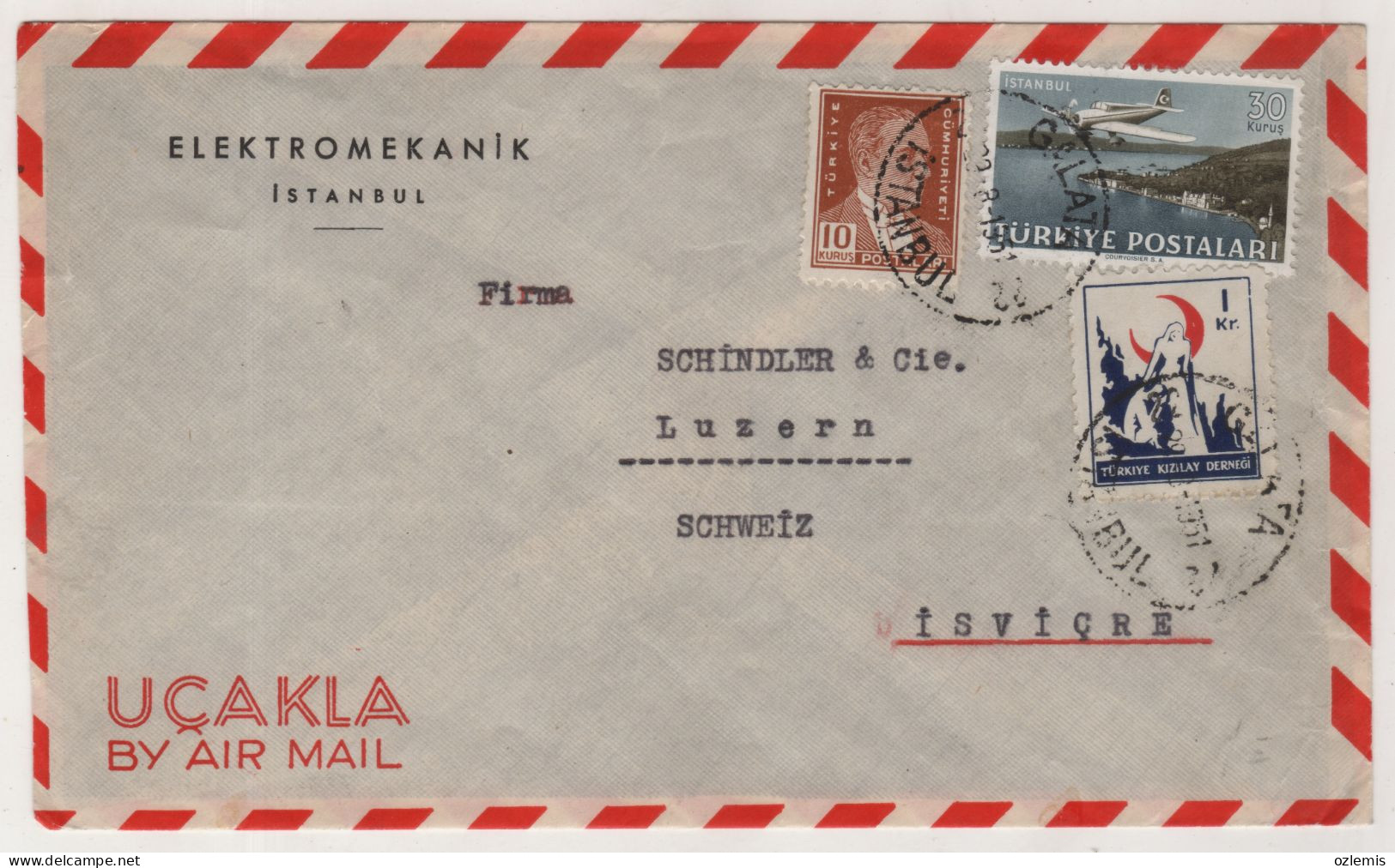 TURKEY,TURKEI,TURQUIE ,ISTANBUL  TO SCHWEIZ ,LUZERN ,1951  COVER - Storia Postale